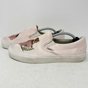Vans Pink Satin Embroidered Tiger Slip On Lows Womens 9.5